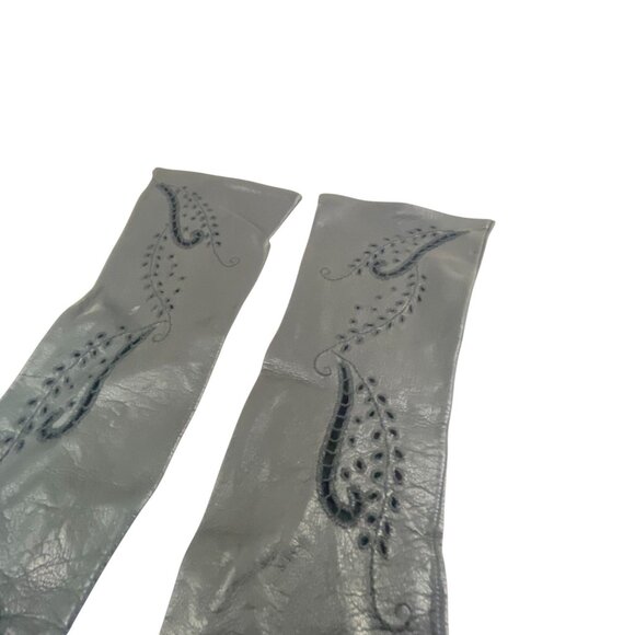 Vintage Women's Black Leather Gloves Intricate Paisley Embroidery Design - Picture 9 of 12
